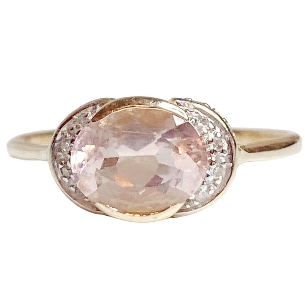 14k Rose Gold Oval Shape Morganite Cubic Zirconia Women's Ring Size 7